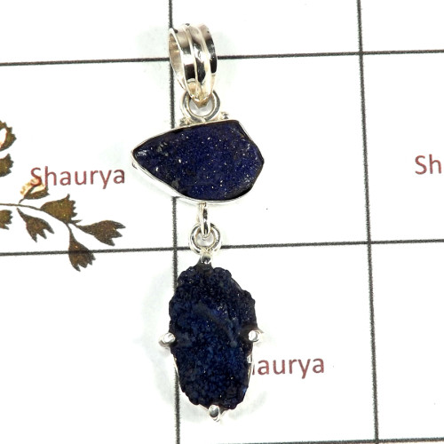 Azurite Rough A - RPP973-Handmade Collection Rough Gemstone Heavy Pendant 925 Sterling Silver