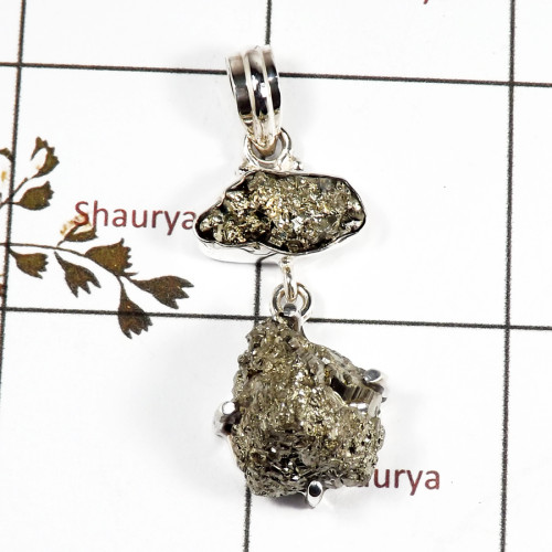 Pyrite Druzy B - RPP973-Handmade Collection Rough Gemstone Heavy Pendant 925 Sterling Silver