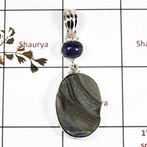 Desert Druzy & Tanzanite Cab D - RPP972-Solid 925 Sterling Silver Rough Gemstone Pendant Handmade Wholesale Collection