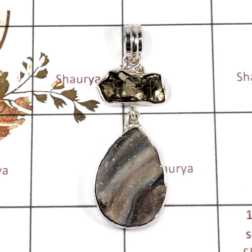 Desert Druzy & Pyrite F - RPP972-Solid 925 Sterling Silver Rough Gemstone Pendant Handmade Wholesale Collection
