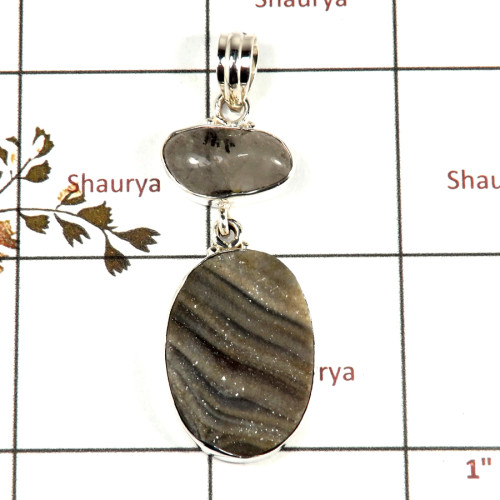 Natural Druzy & Herkimer Diamond G - RPP972-Solid 925 Sterling Silver Rough Gemstone Pendant Handmade Wholesale Collection