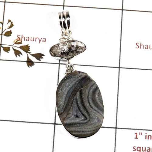 Natural Druzy & Herkimer Diamond O - RPP972-Solid 925 Sterling Silver Rough Gemstone Pendant Handmade Wholesale Collection