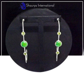 Green Turquoise Cab & Peridot Cut D - SDE705-Ultimate Look Statement Dangle Long Earrings Cut & Cab Gemstone 925 Sterling Silver
