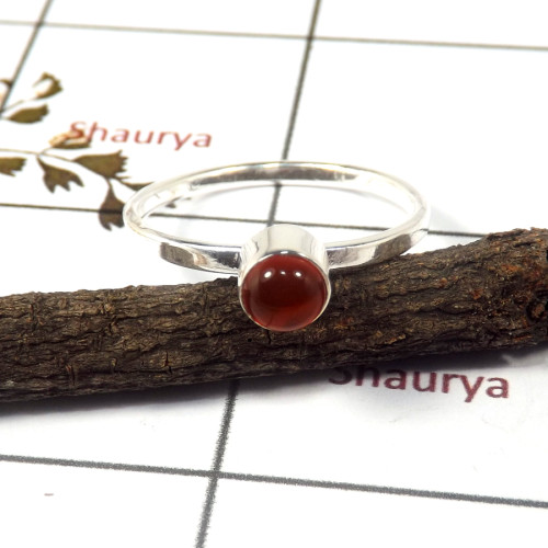 Red Onyx Cab C - STK940-Lovely Light Weight 925 Sterling Silver Stacking Ring With Cab Gemstone