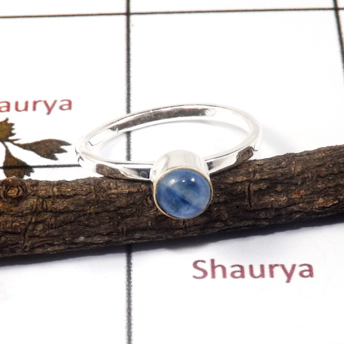 Kyanite Cab G - STK940-Lovely Light Weight 925 Sterling Silver Stacking Ring With Cab Gemstone