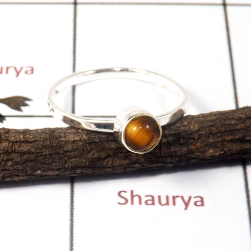 Tiger Eye Cab I - STK940-Lovely Light Weight 925 Sterling Silver Stacking Ring With Cab Gemstone