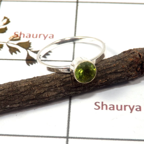 Peridot Cut B - STK939-Solid 925 Sterling Silver Cut Gemstone Light Weight Stacking Ring