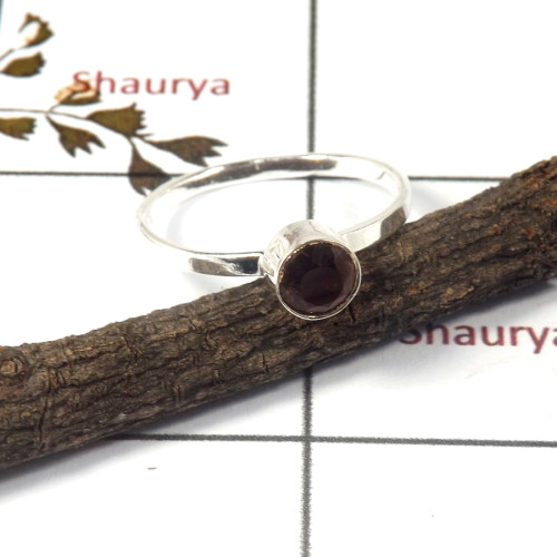 Smokey Cut D - STK939-Solid 925 Sterling Silver Cut Gemstone Light Weight Stacking Ring