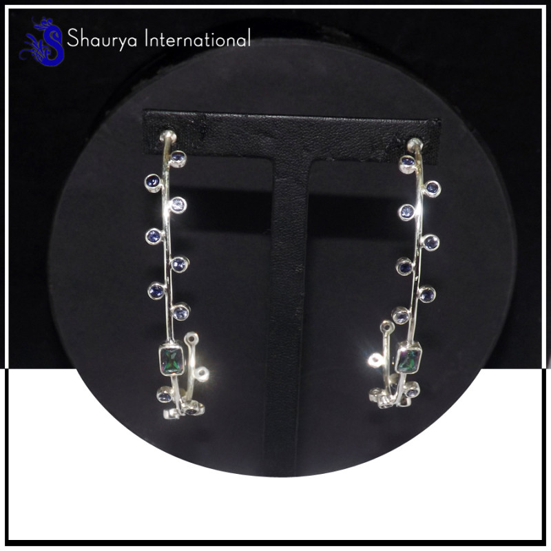 Mystic & Iolite Cut E - SDE703-Party Look Statement Long Designer Earrings Cut & Cab Gemstone 925 Sterling Silver