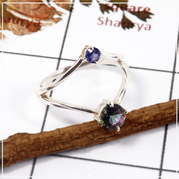 Mystic & Iolite Cut A - SFJ902-Amazing Cut Two Gemstone Light Weight Ring Solid 925 Sterling Silver
