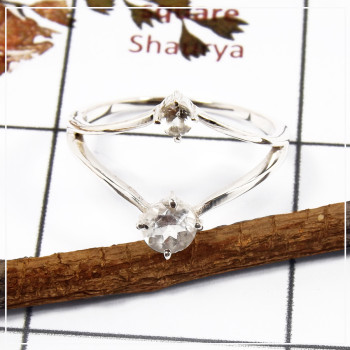 Crystal Cut H - SFJ902-Amazing Cut Two Gemstone Light Weight Ring Solid 925 Sterling Silver
