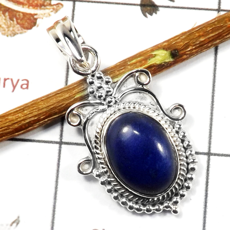 Lazuli Lapis Cab B - SSP833-Solid 925 Sterling Silver Fabulous Cab Gemstone Designer Pendant