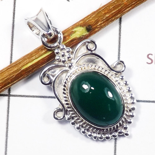 Green Onyx Cab E - SSP833-Solid 925 Sterling Silver Fabulous Cab Gemstone Designer Pendant