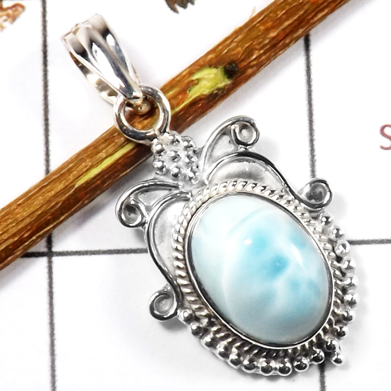 Larimar Cab I - SSP833-Solid 925 Sterling Silver Fabulous Cab Gemstone Designer Pendant