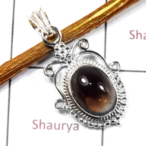 Smokey Cab L - SSP833-Solid 925 Sterling Silver Fabulous Cab Gemstone Designer Pendant