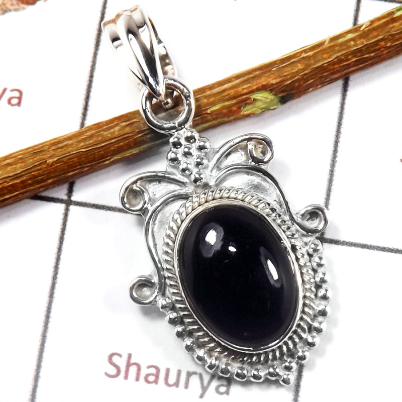 Black Onyx Cab O - SSP833-Solid 925 Sterling Silver Fabulous Cab Gemstone Designer Pendant