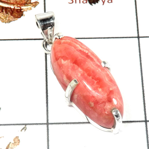 Rhodochrosite Cab B - SPS901-Beautiful Collection Cab Gemstone Prong Setting Pendant 925 Sterling Silver
