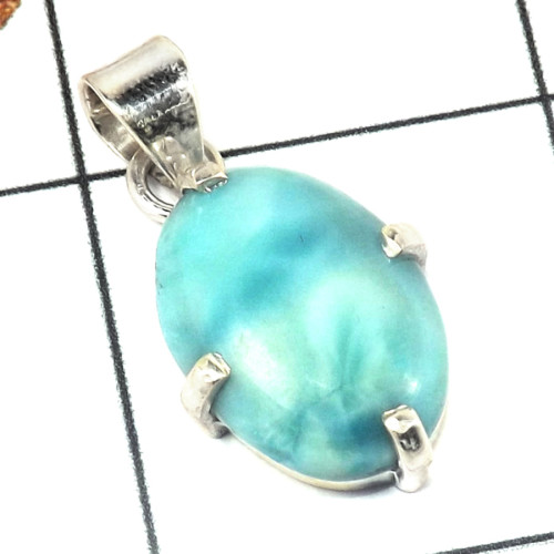 Larimar Cab C - SPS901-Beautiful Collection Cab Gemstone Prong Setting Pendant 925 Sterling Silver