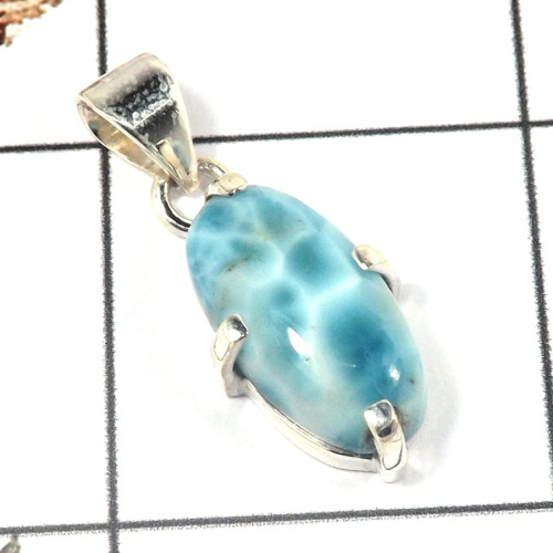 Larimar Cab D - SPS901-Beautiful Collection Cab Gemstone Prong Setting Pendant 925 Sterling Silver