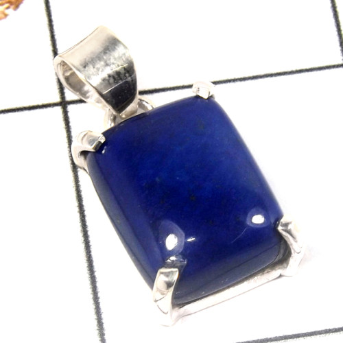 Lapis Cab G - SPS901-Beautiful Collection Cab Gemstone Prong Setting Pendant 925 Sterling Silver