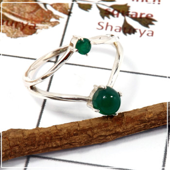 Green Onyx Cab & Cut E - SFJ901-Gorgeous Look Two Gemstone Light Weight Ring 925 Sterling Silver