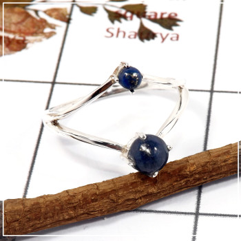Lazuli Lapis Cab O - SFJ901-Gorgeous Look Two Gemstone Light Weight Ring 925 Sterling Silver