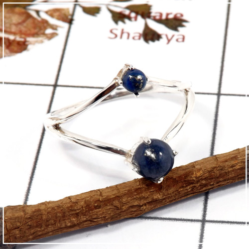 Lazuli Lapis Cab O - SFJ901-Gorgeous Look Two Gemstone Light Weight Ring 925 Sterling Silver