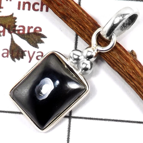 Hematite Cab B - BPS915-925 Sterling Silver Amazing Hematite Gemstone Bezel Pendant