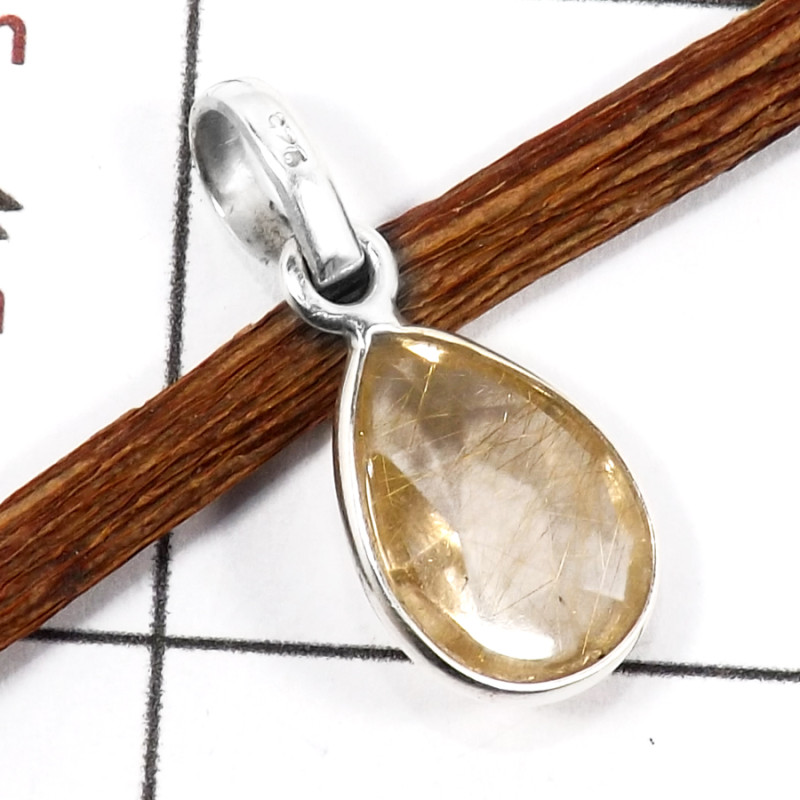 Golden Rutile Cut F - BPS906-Natural Cab & Cut Golden Rutile Bezel Pendants 925 Silver Handmade Collection