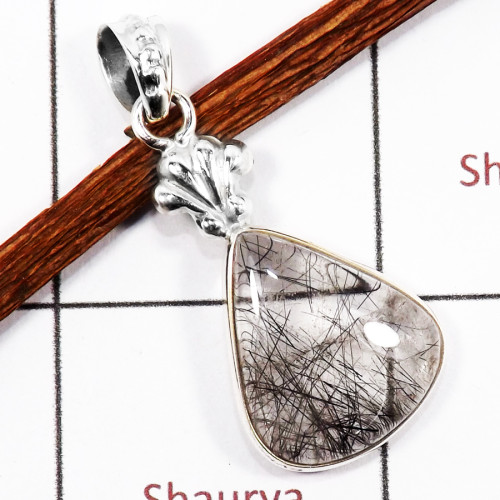 Black Rutile Cab H - BPS906-Natural Cab & Cut Golden Rutile Bezel Pendants 925 Silver Handmade Collection