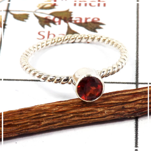 Garnet Cut C - STK935-Solid 925 Silver Light Weight Women Stacking Ring Cab & Cut Gemstone