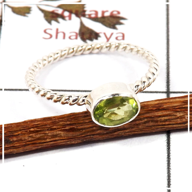 Peridot Cut O - STK934-Indian Company Made Cut & Cab Gemstone Stacking Ring 925 Sterling Silver