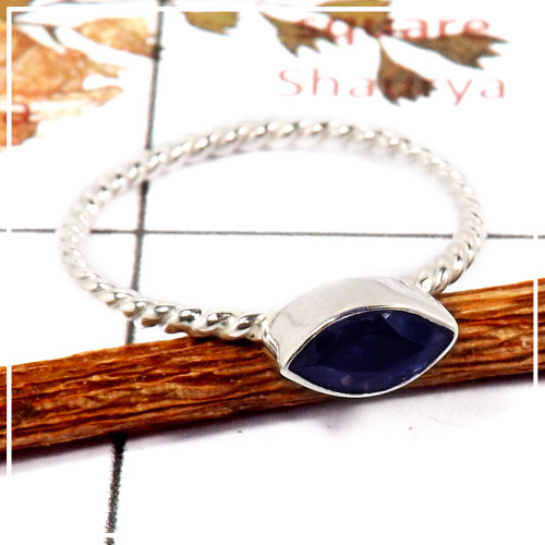Iolite Cut A - STK933-Light Weight Cab & Cut Gemstone Stacking Ring 925 Sterling Silver