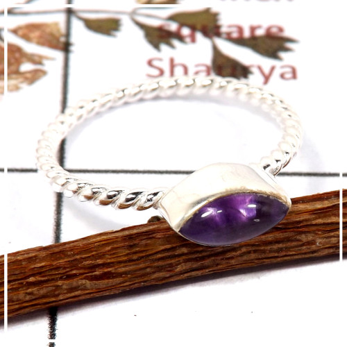 Amethyst Cab B - STK933-Light Weight Cab & Cut Gemstone Stacking Ring 925 Sterling Silver