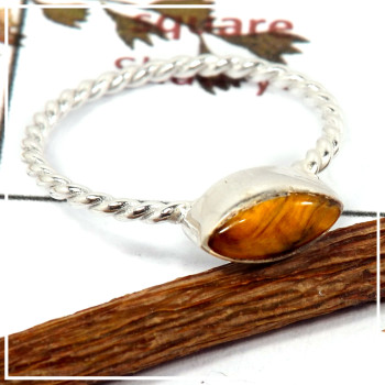Tiger Eye Cab C - STK933-Light Weight Cab & Cut Gemstone Stacking Ring 925 Sterling Silver