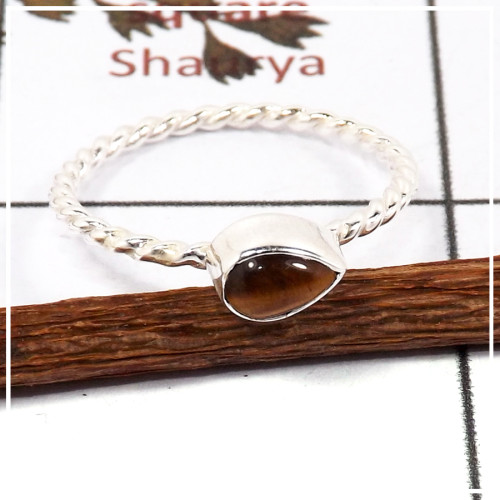 Tiger Eye Cab D - STK933-Light Weight Cab & Cut Gemstone Stacking Ring 925 Sterling Silver
