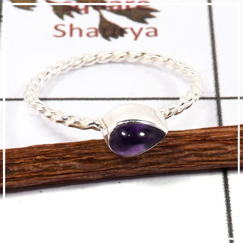 Amethyst Cab F - STK933-Light Weight Cab & Cut Gemstone Stacking Ring 925 Sterling Silver