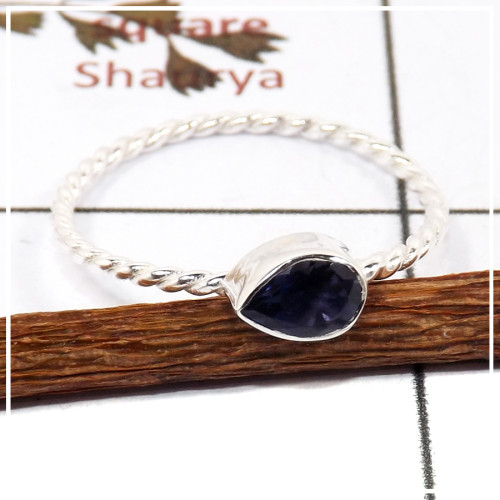Iolite Cut G - STK933-Light Weight Cab & Cut Gemstone Stacking Ring 925 Sterling Silver