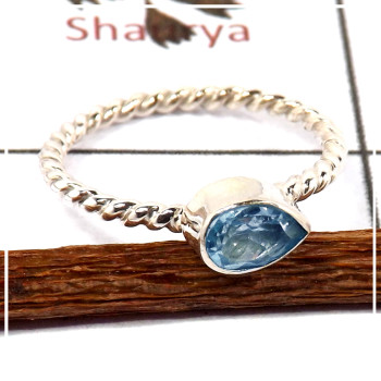 Blue Topaz Cut H - STK933-Light Weight Cab & Cut Gemstone Stacking Ring 925 Sterling Silver