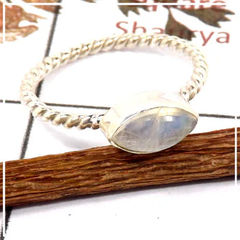 Rainbow Moonstone Cab O - STK933-Light Weight Cab & Cut Gemstone Stacking Ring 925 Sterling Silver