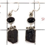 Black Tourmaline Rough & Black Onyx Cab B - SPE813-Party Wear Rough Stone 925 Silver Plain Setting Earrings Handmade Collection