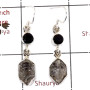 Herkimer Diamond Rough & Black Onyx Cut E - SPE812-Solid 925 Silver Plain Setting Rough Gemstone Earrings Handmade Design