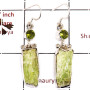 Green Kyanite Rough & Peridot Cut H - SPE812-Solid 925 Silver Plain Setting Rough Gemstone Earrings Handmade Design