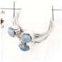 Blue Opal Cab B - STK932-Gorgeous Look Cab & Cut Three Stone Stacking Ring 925 Sterling Silver