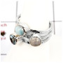 Blue Topaz, Rainbow Moonstone Cut & Larimar Cab A - STK931-Party Look Semiprecious Cut Gemstone Stacking Ring 925 Sterling Silve