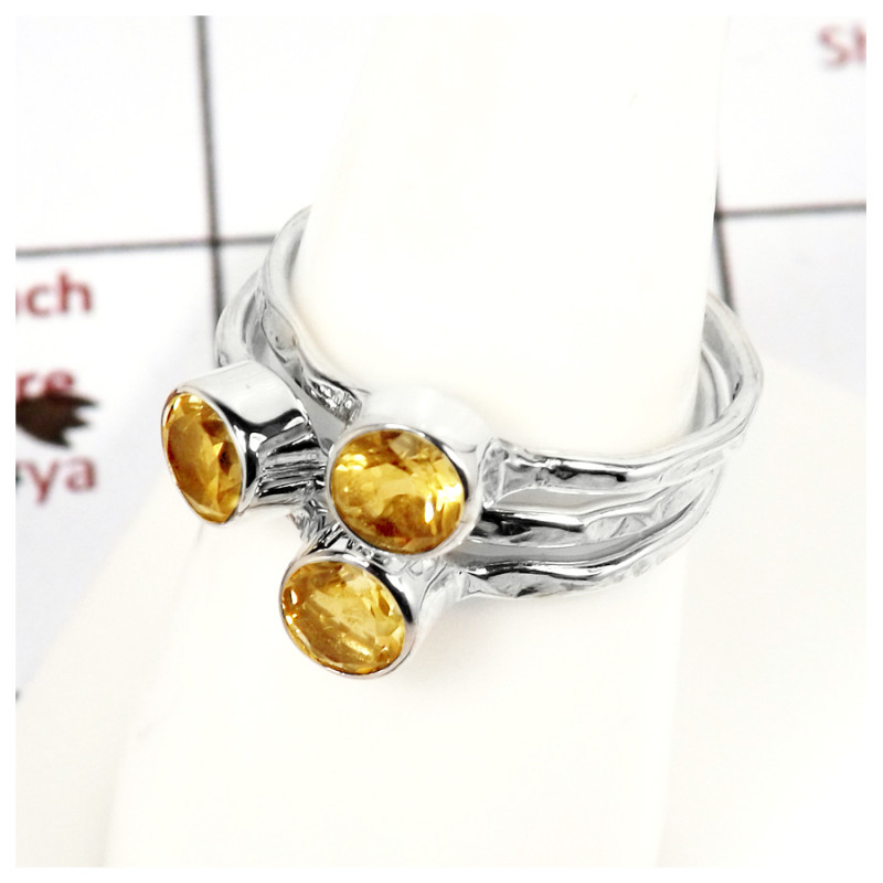 Citrine Cut D - STK931-Party Look Semiprecious Cut Gemstone Stacking Ring 925 Sterling Silver