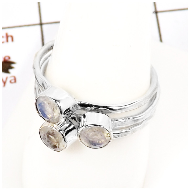 Rainbow Moonstone Cut F - STK931-Party Look Semiprecious Cut Gemstone Stacking Ring 925 Sterling Silver