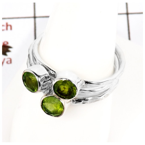 Peridot Cut G - STK931-Party Look Semiprecious Cut Gemstone Stacking Ring 925 Sterling Silver