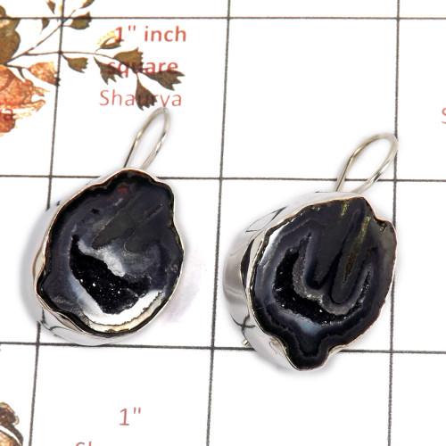 Cavity Druzy B - SPE810-Newly Handmade Design Cavity Druzy Earrings 925 Sterling Silver Plain Setting