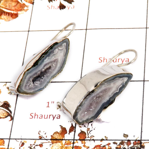 Cavity Druzy G - SPE810-Newly Handmade Design Cavity Druzy Earrings 925 Sterling Silver Plain Setting